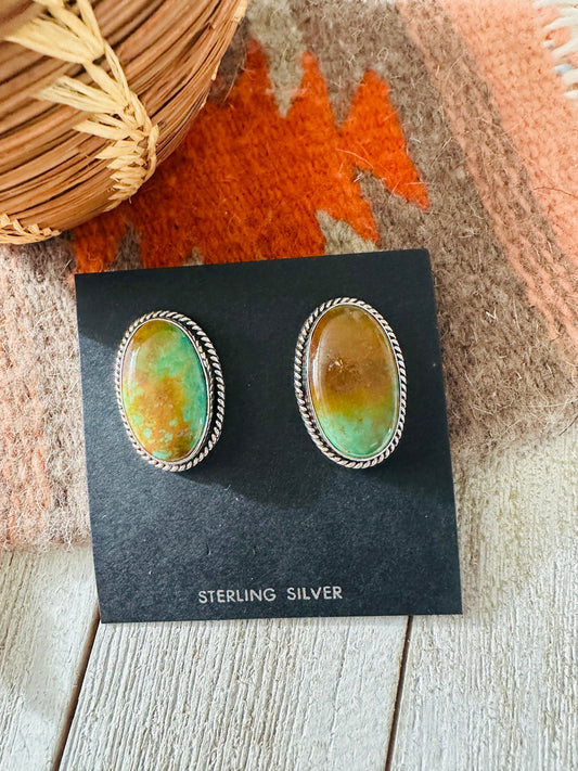 Handcrafted Sterling Silver & Royston Turquoise Post Earrings