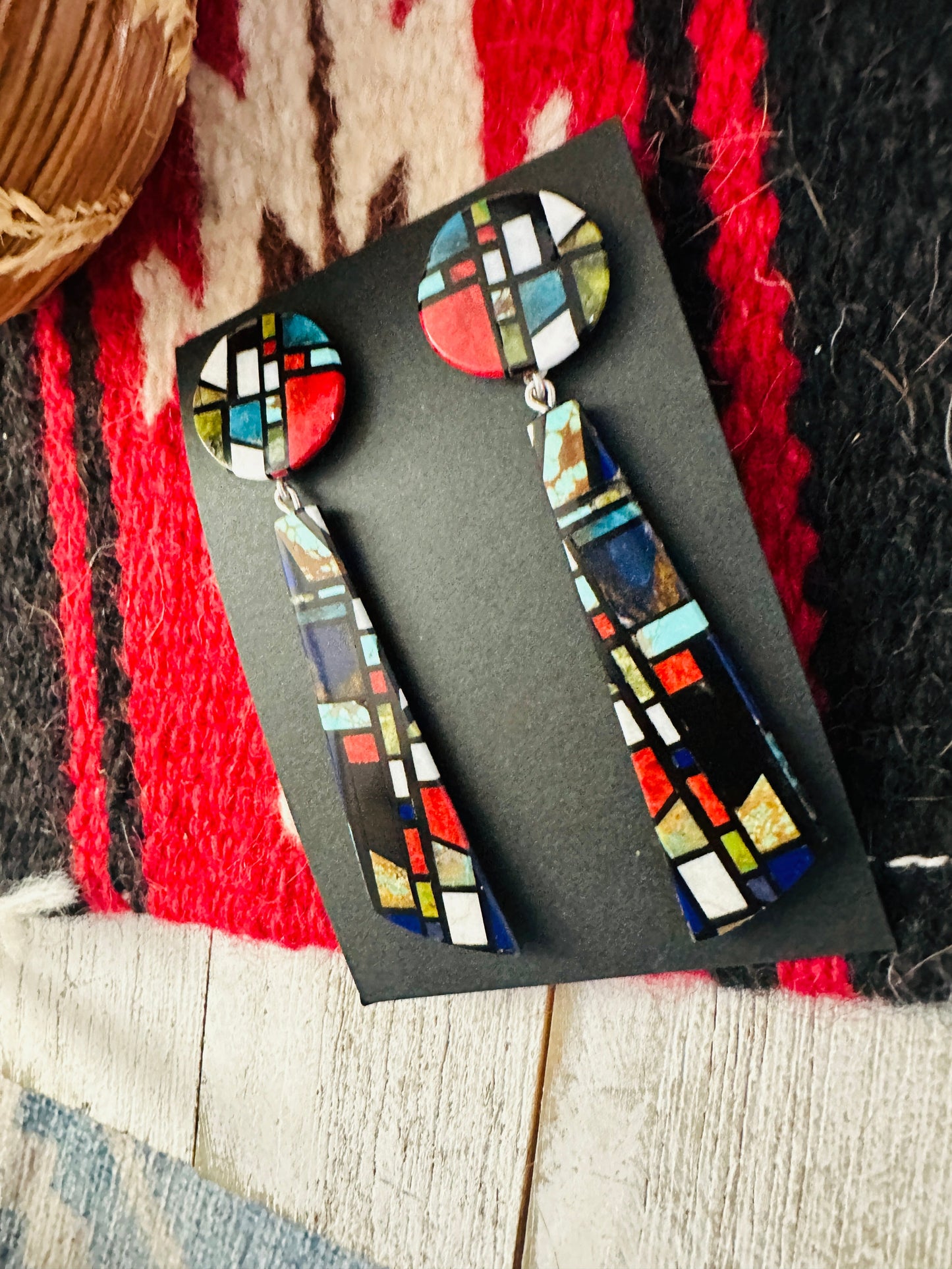Handcrafted Multi Stone Inlay Dangle Earrings