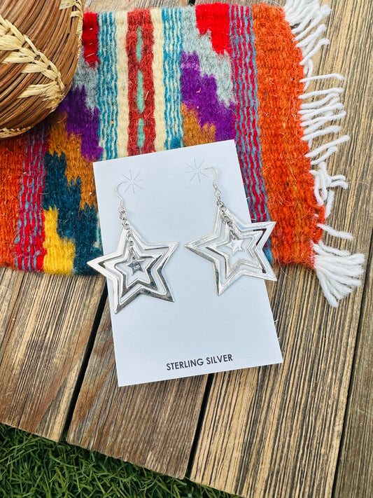 Handcrafted Sterling Silver Star Dangle Earrings
