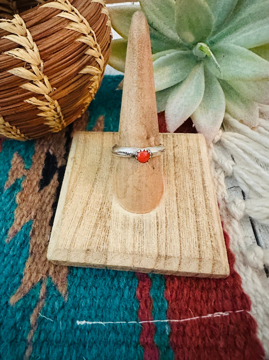 Handcrafted Sterling Silver & Coral Ring Size 7.75
