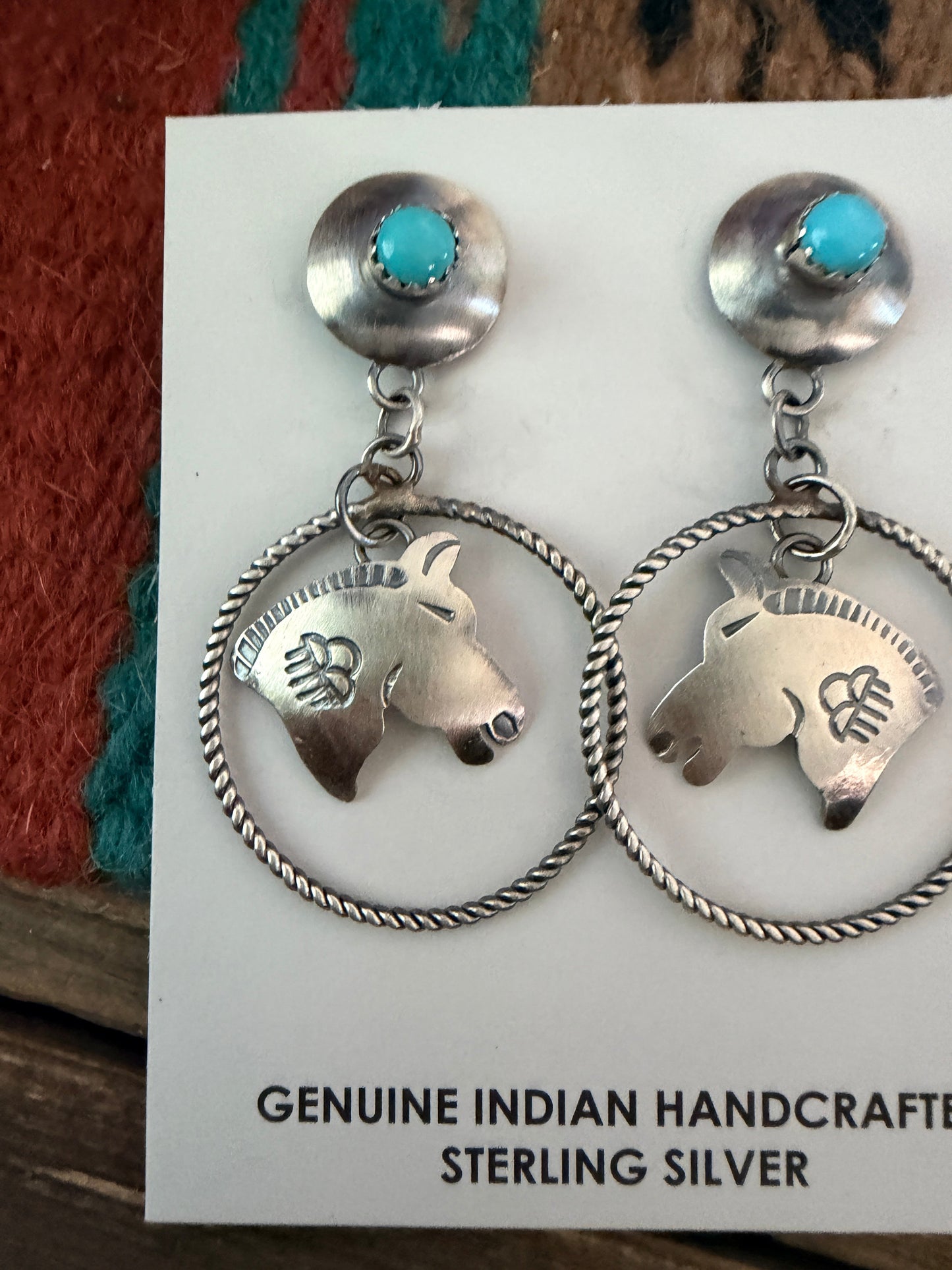 Handcrafted Sterling Silver & Turquoise Horse Dangle Earrings by Tim Yazzie