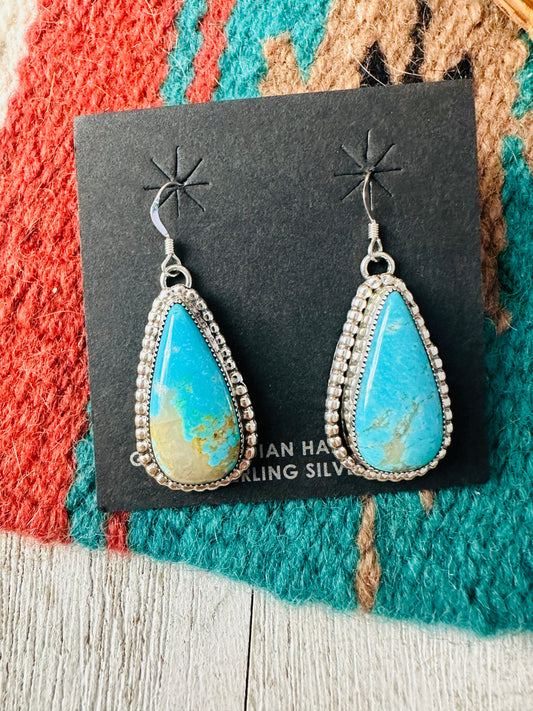 Navajo Turquoise & Sterling Silver Dangle Earrings Signed