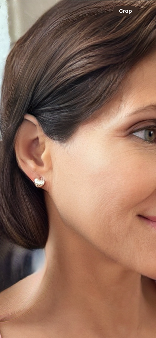Puffed Heart Stud Sterling Silver Earrings