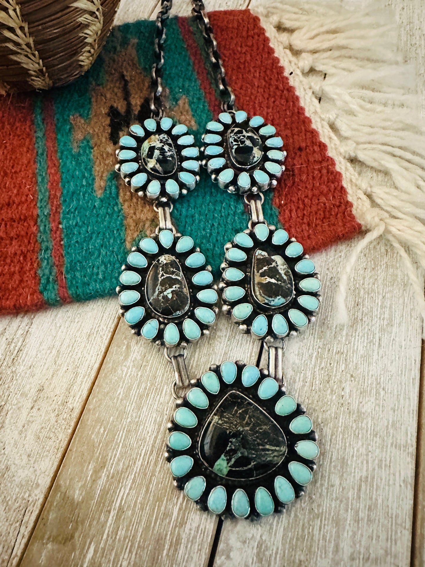 Handcrafted Sterling Silver & Turquoise Cluster Necklace by Bob Becenti