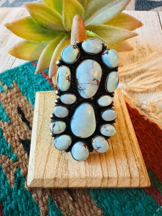 Handcrafted Golden Hills Turquoise & Sterling Silver Cluster Ring Size 8.25