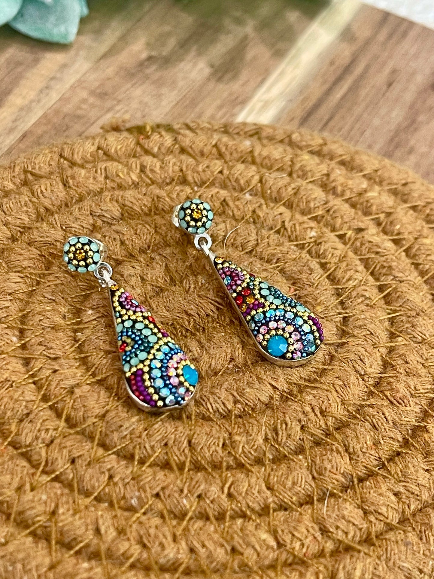 Handmade In Mexico Sterling Silver  , Multi Color Swarovski Crsytal Earrings