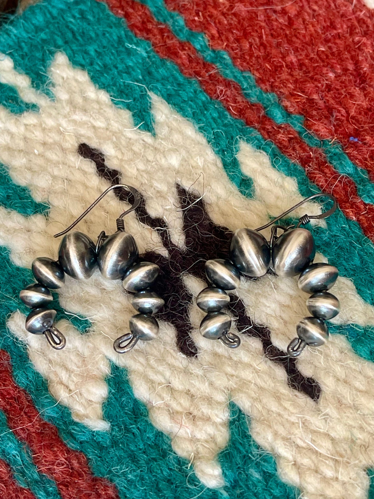Vinita Cowboy Handcrafted Handmade Sterling Silver Beaded Naja Dangle Earrings 4mm-8mm