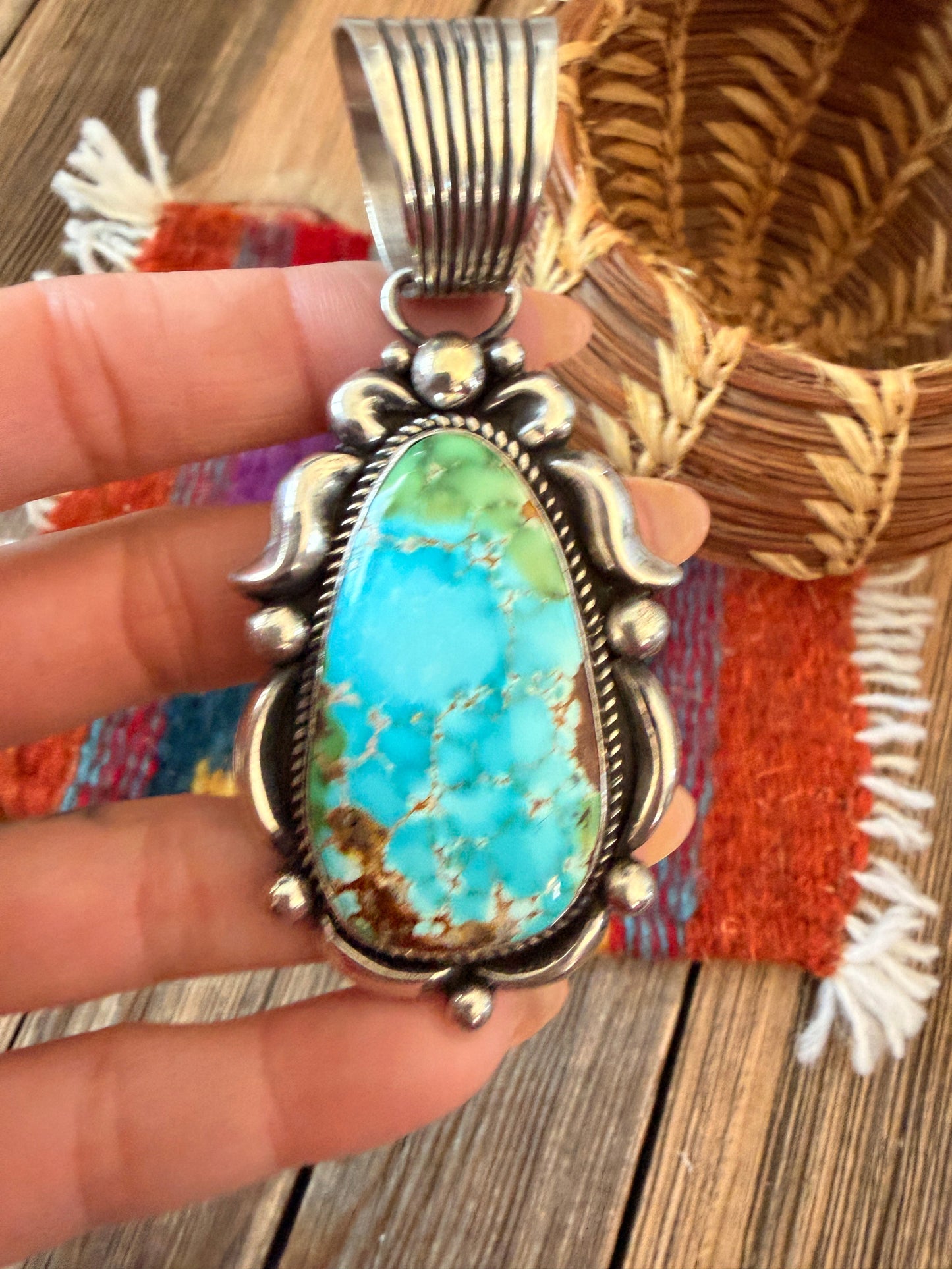 Handcrafted Sterling Silver & Sonoran Mountain Turquoise Pendant by Albert Jake