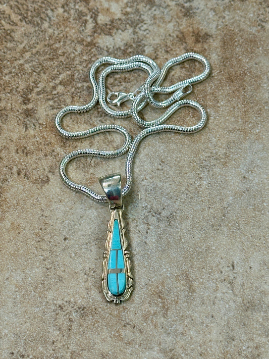 Handcrafted Turquoise 8 & Sterling Silver Jagged Pendant Necklace 24”