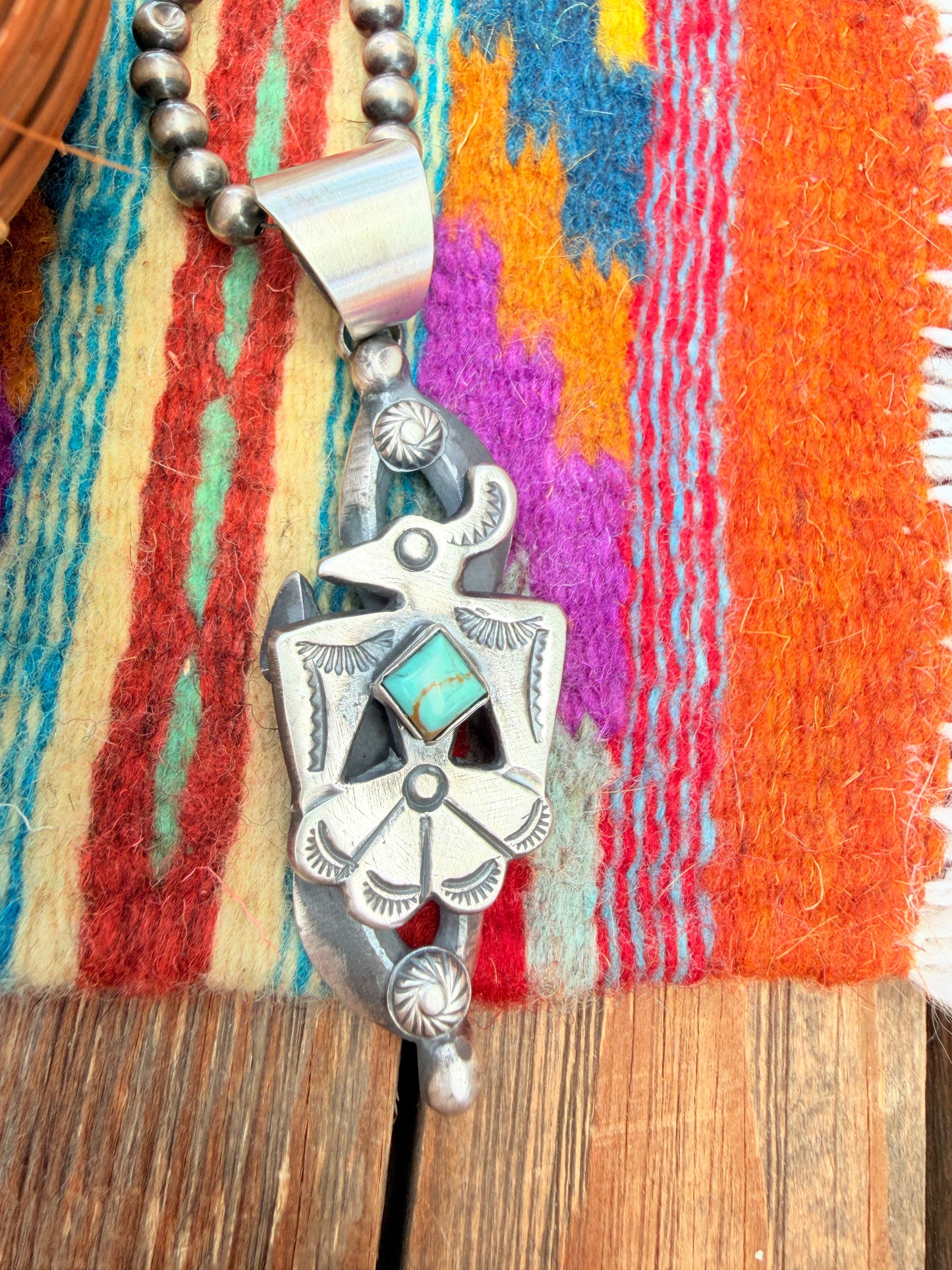 Handcrafted Sterling Silver & Turquoise Thunderbird Pendant by Chimney Butte