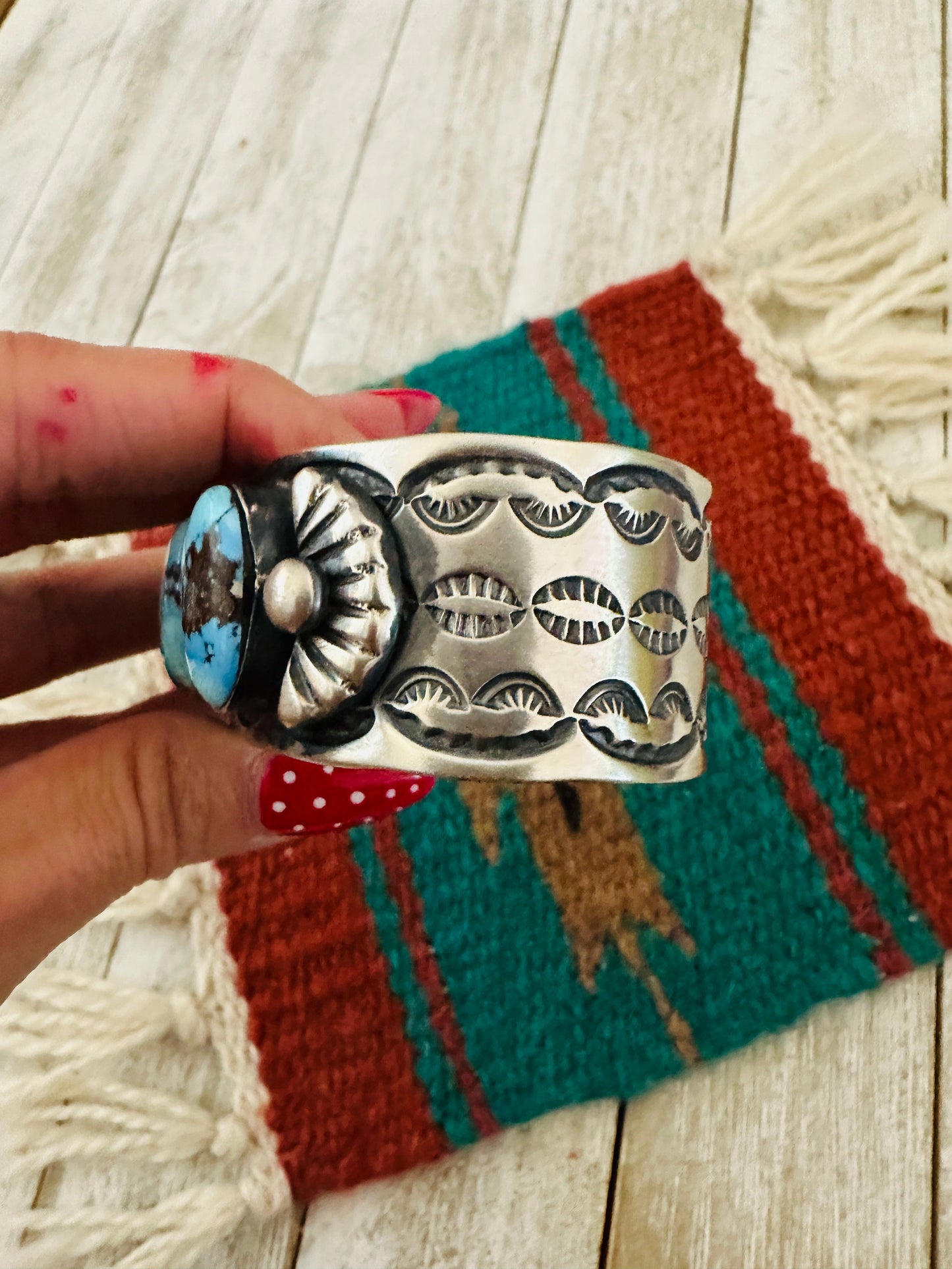 Handcrafted Sterling Silver & Golden Hills Turquoise Cuff Bracelet by Chimney Butte /