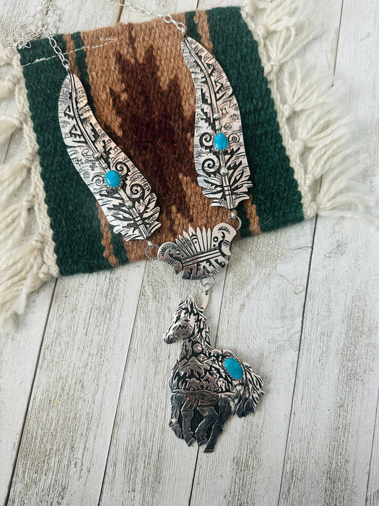 Handcrafted Sterling Silver & Turquoise Horse Necklace by Richard Singer