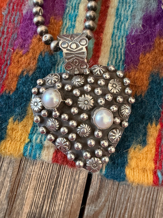 Handcrafted Pearl & Sterling Silver Heart Pendant by Geneva Apachito