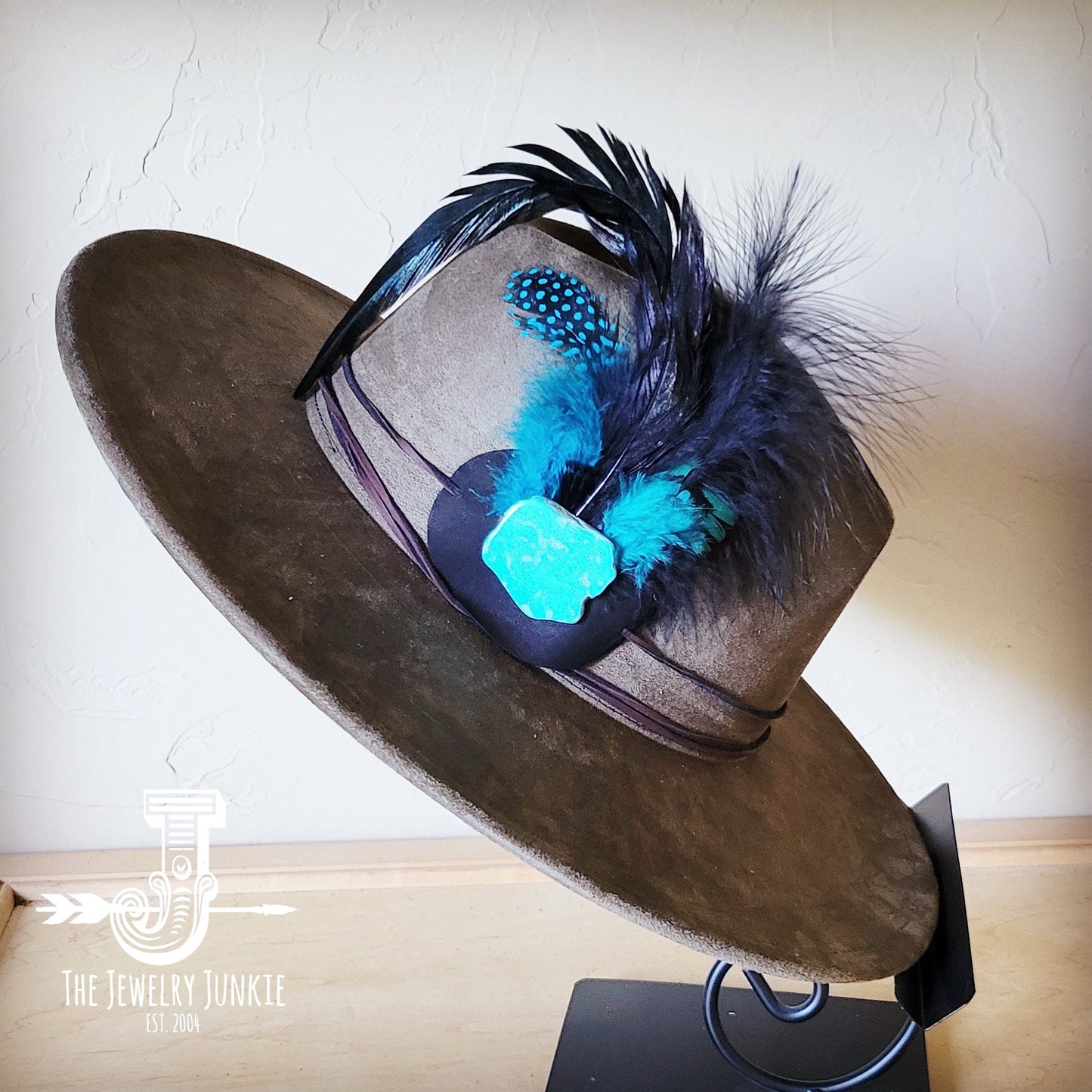 Marabou Blue Spotted Feather & Turquoise Slab Hat Band + Choice of Hat 986a