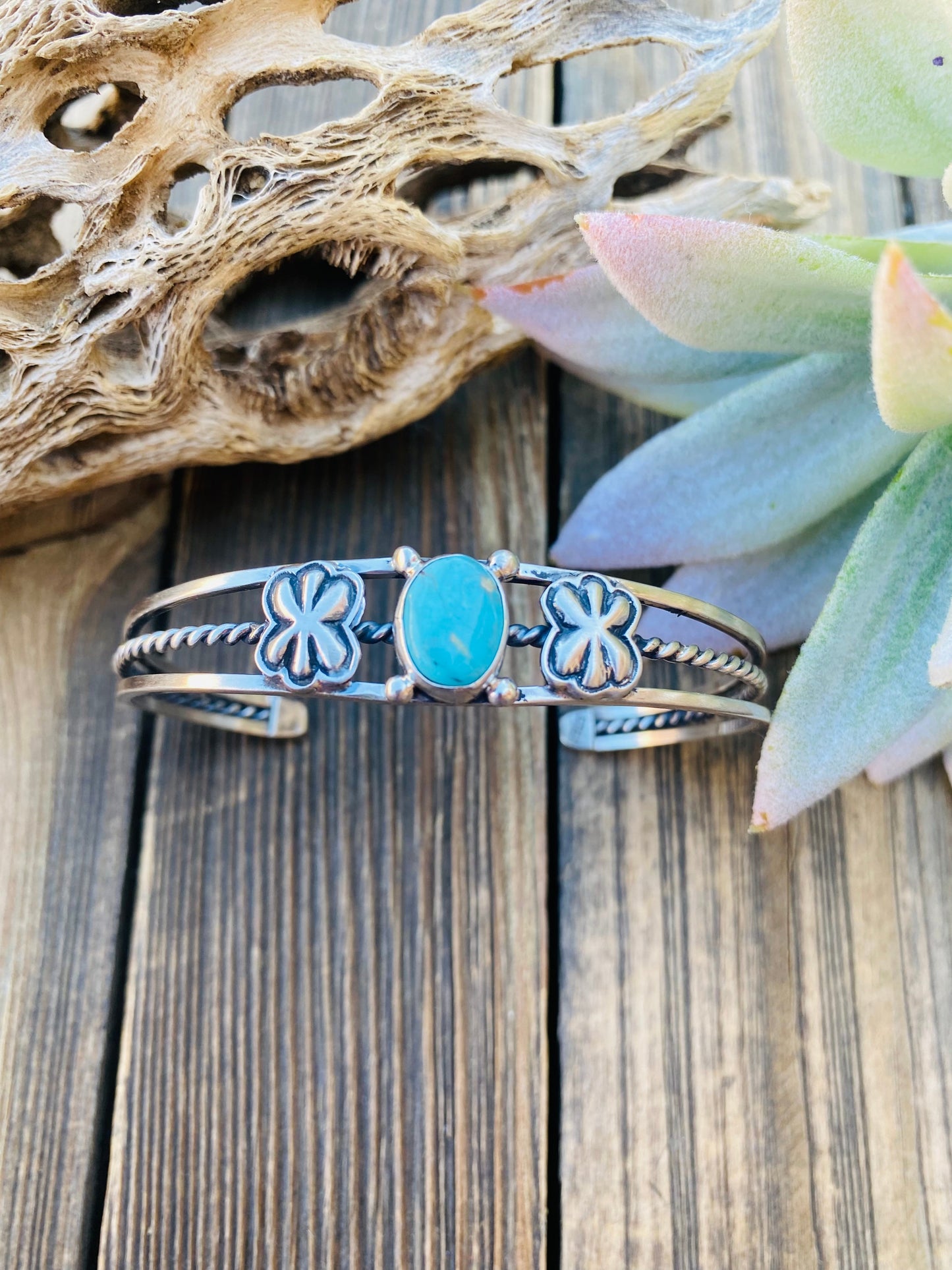 Navajo Sterling Cuff & Kingman Turquoise Cuff Bracelet