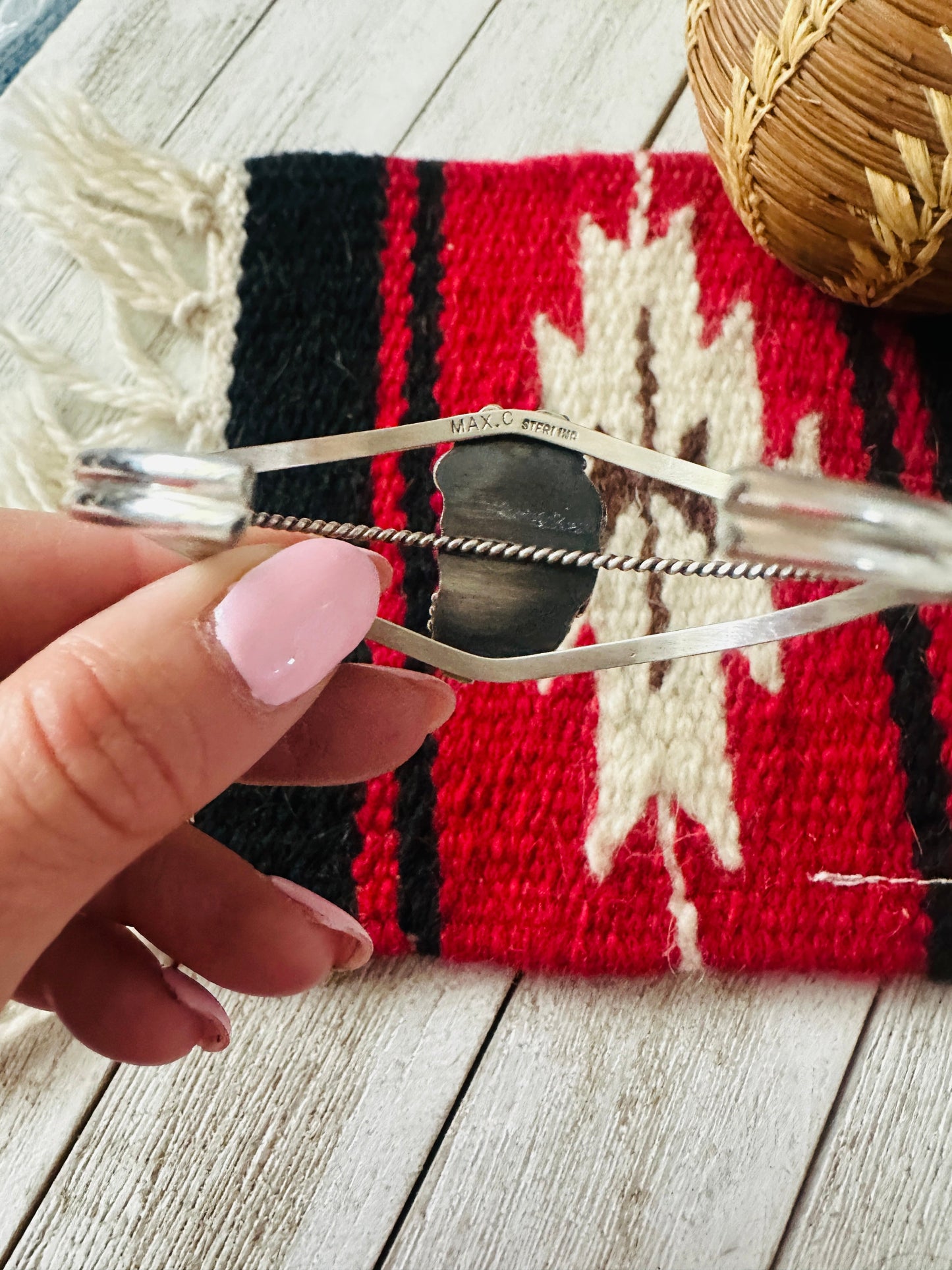 Handcrafted Turquoise, Coral & Sterling Silver Cuff Bracelet