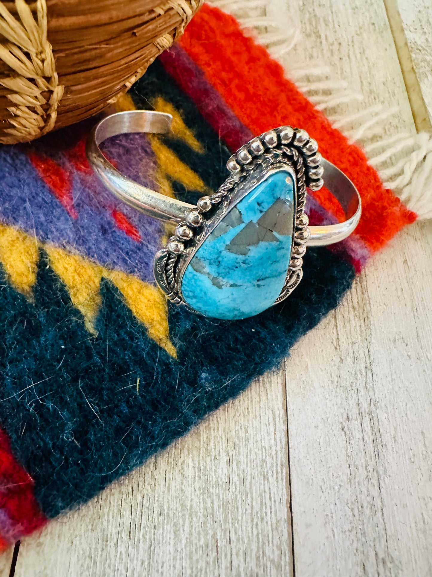 Handcrafted Sterling Silver & Turquoise Cuff Bracelet by Francis Fred