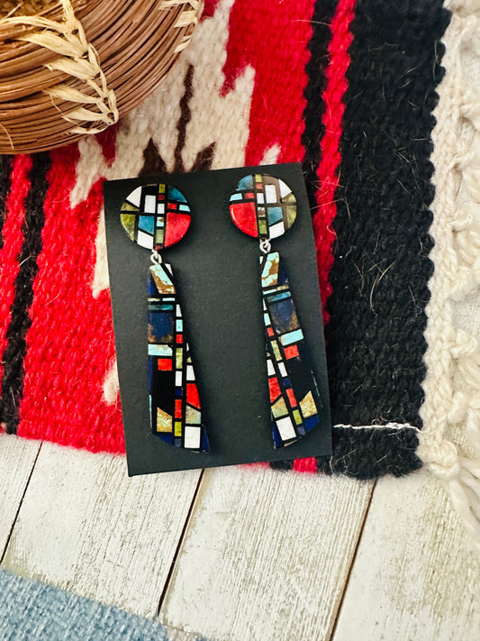 Handcrafted Multi Stone Inlay Dangle Earrings