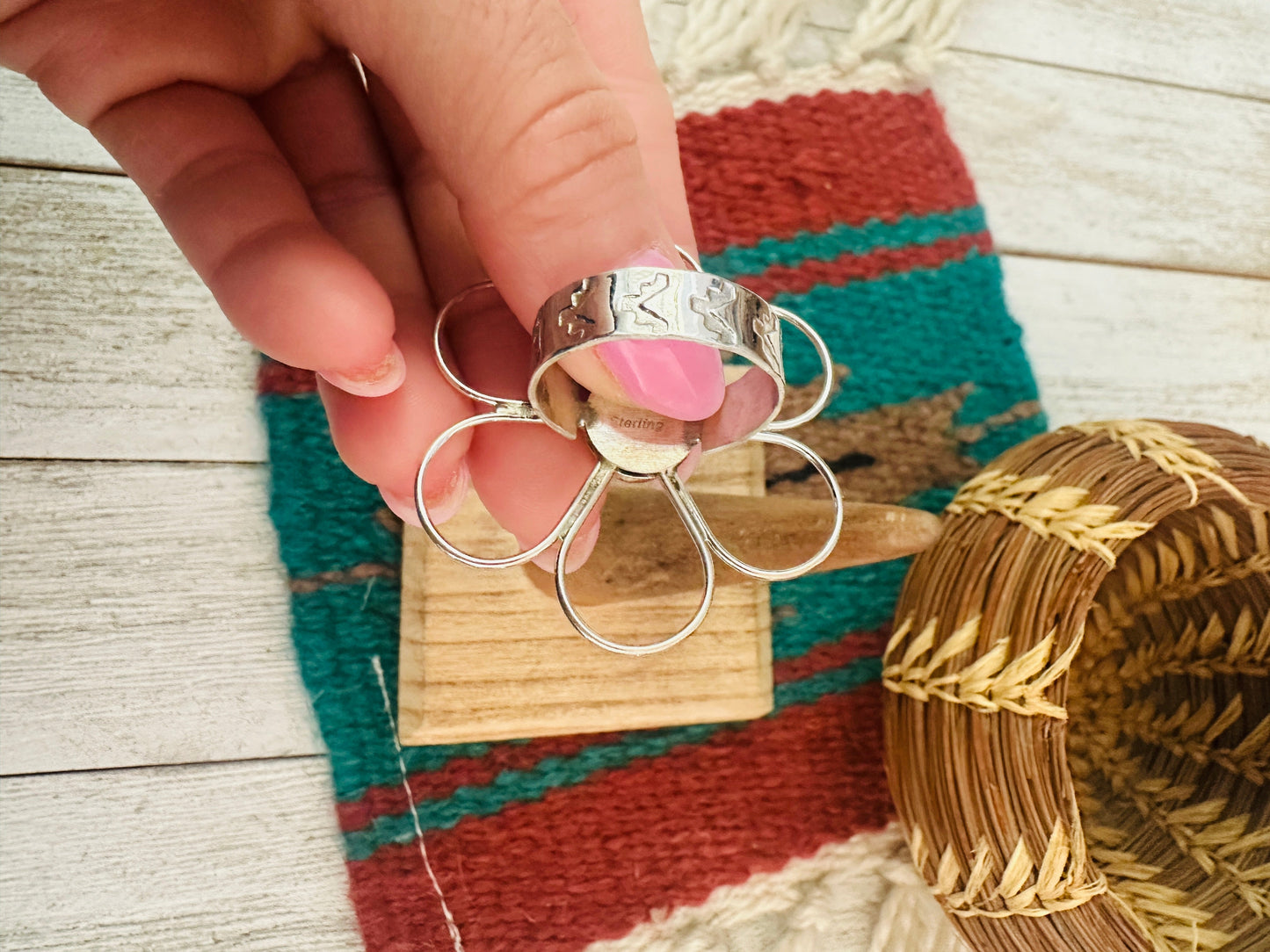 Handcrafted Sterling Silver & Queen Pink Conch Shell Flower Ring
