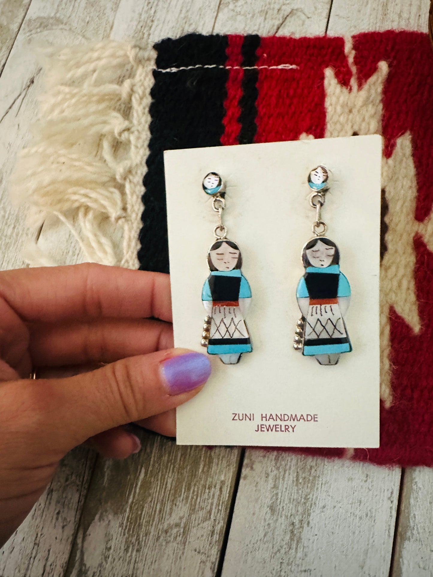 Handcrafted Multi Stone & Sterling Silver Inlay Maiden Girl Dangle Earrings