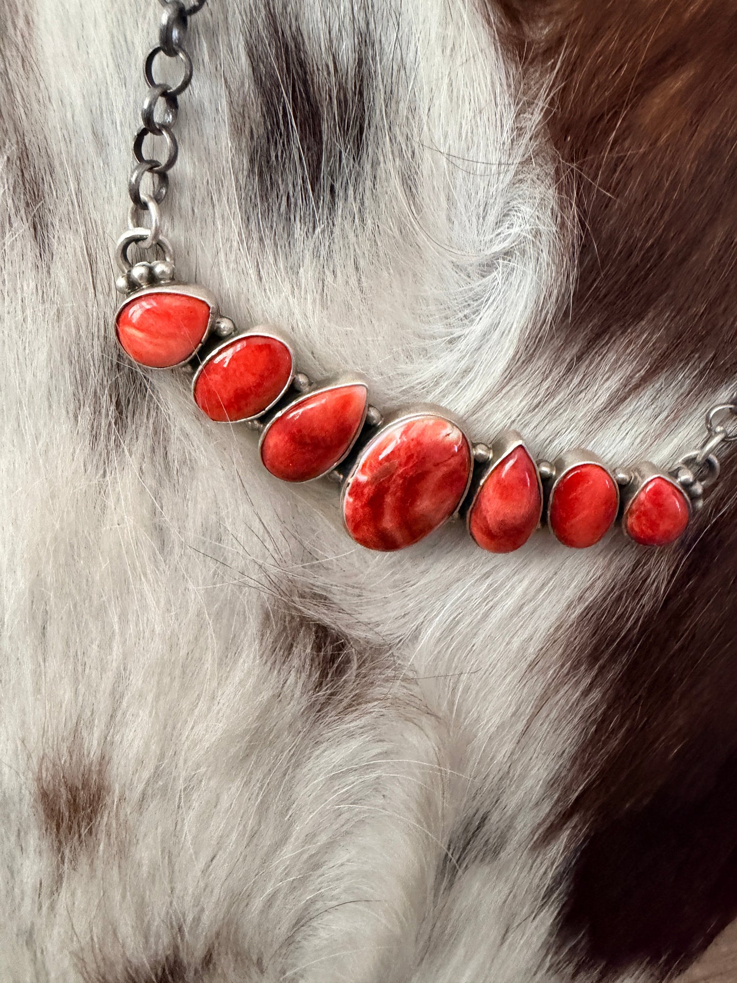 Handcrafted Orange Spiny Oyster & Sterling Silver Necklace by Elouise Richards