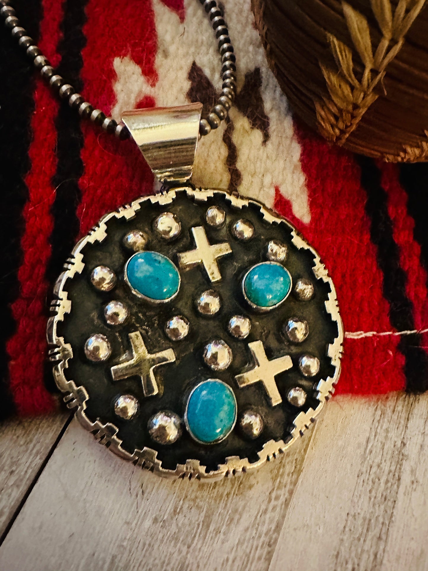 Handcrafted Sterling Silver & Turquoise Cross Pendant by Chimney Butte