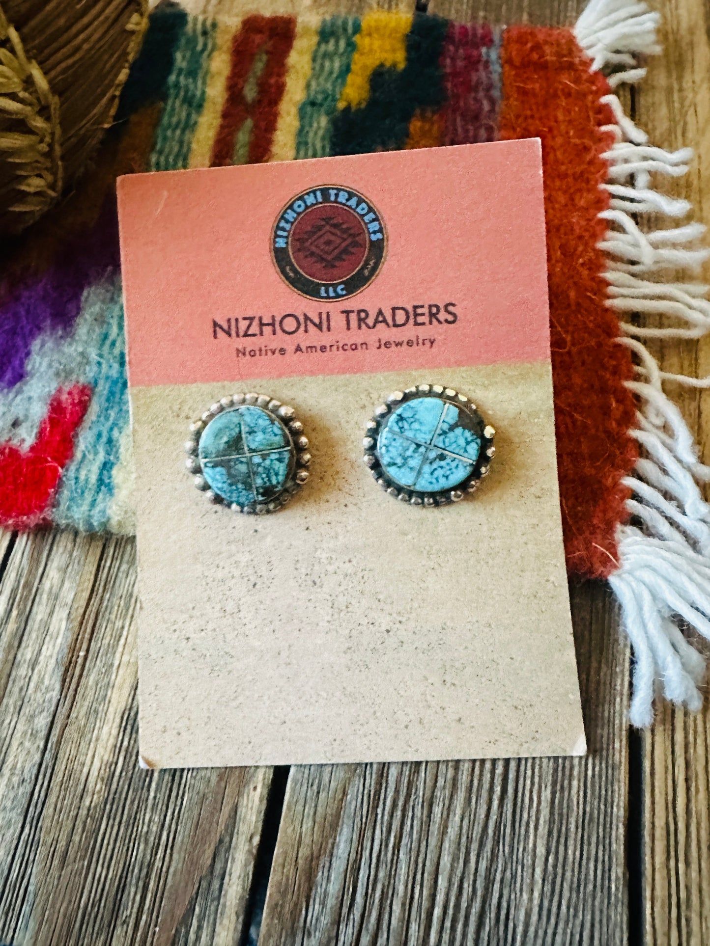 Handcrafted Old Pawn Sterling Silver & Turquoise Inlay Post Earrings
