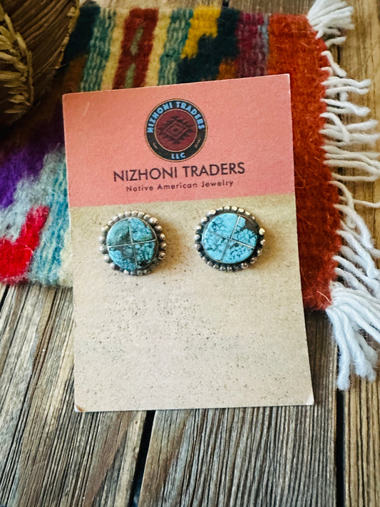 Handcrafted Old Pawn Sterling Silver & Turquoise Inlay Post Earrings