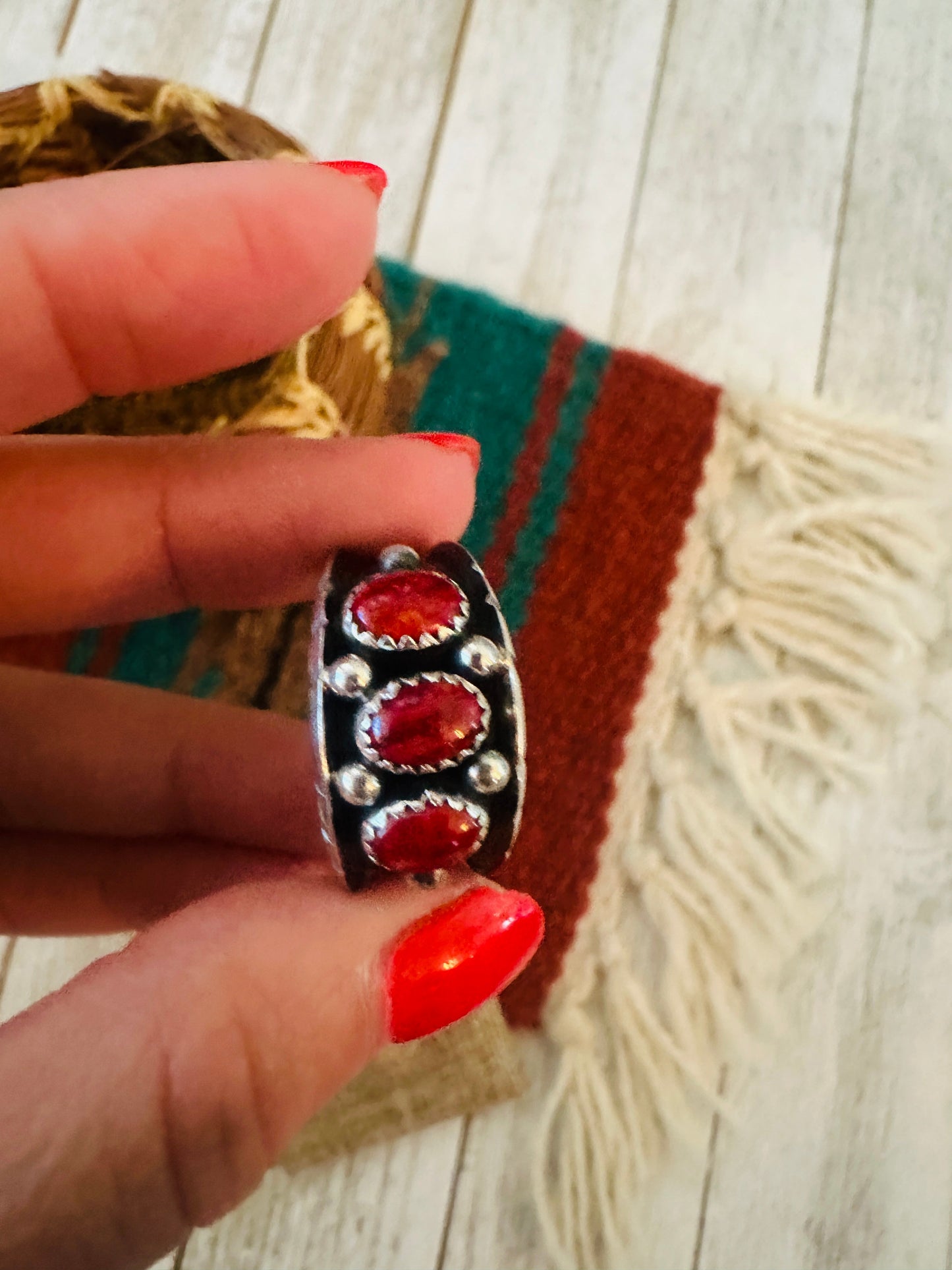 Handcrafted Red Spiny Oyster & Sterling Silver Ring Size 11