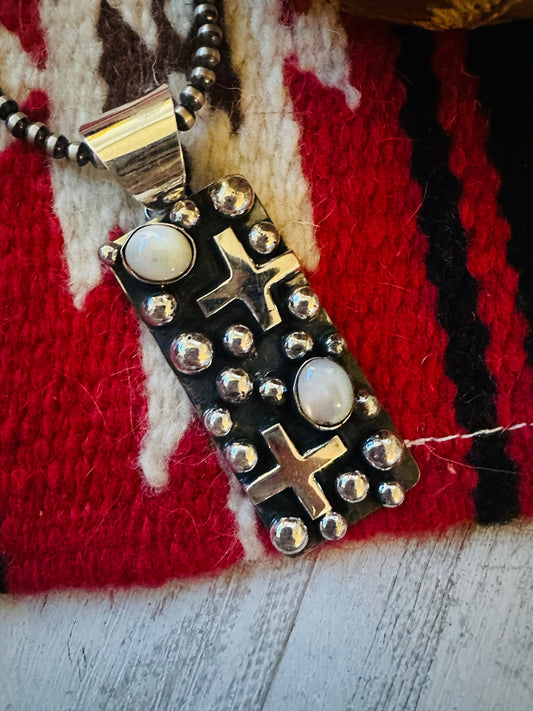 Handcrafted Sterling Silver & Mother of Pearl Cross Pendant by Chimney Butte