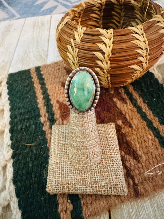 Old Pawn Handcrafted Turquoise & Sterling Silver Ring Size 3.25