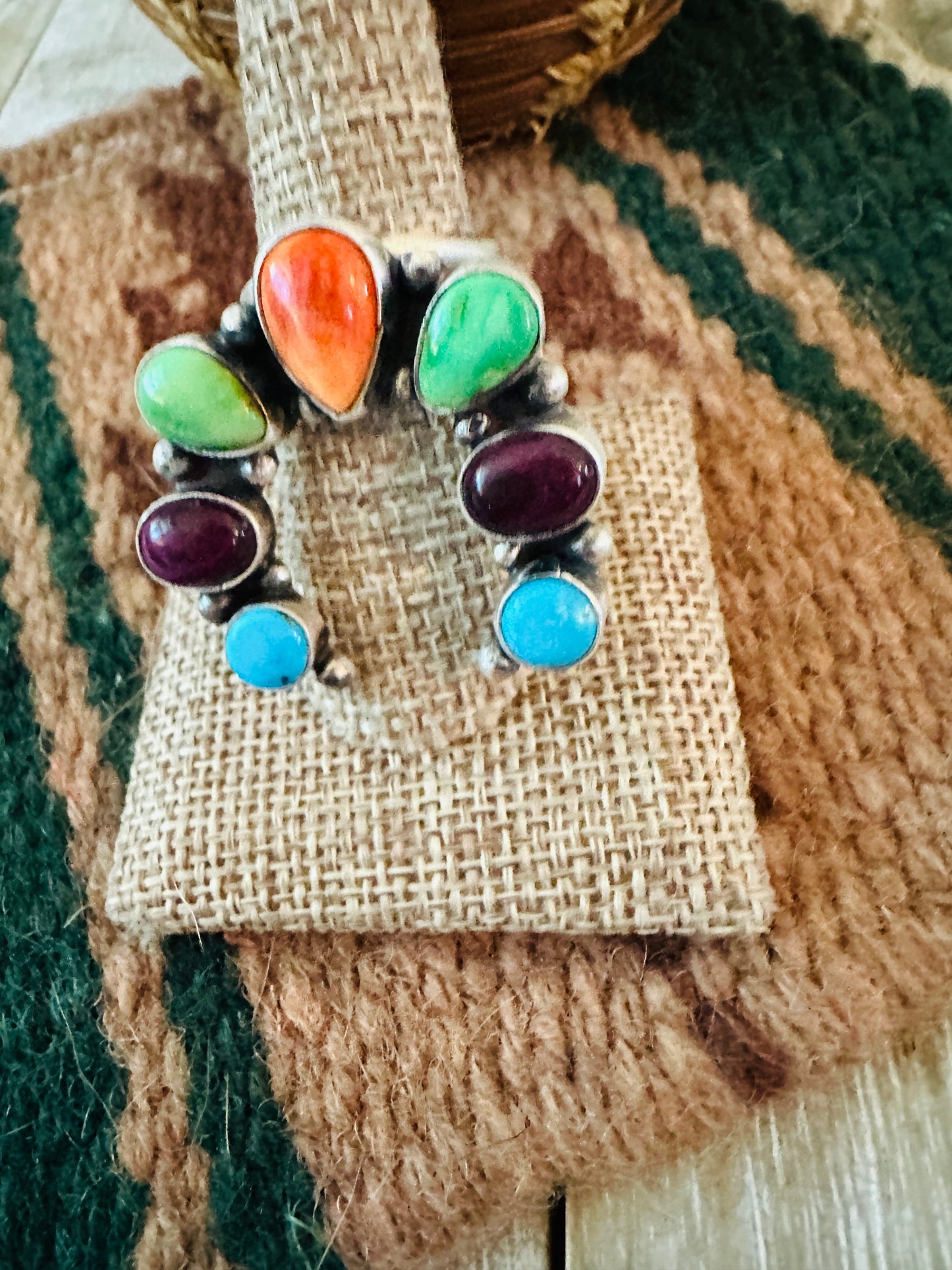 Handcrafted Sterling Silver & Multi Stone Naja Ring Size 8