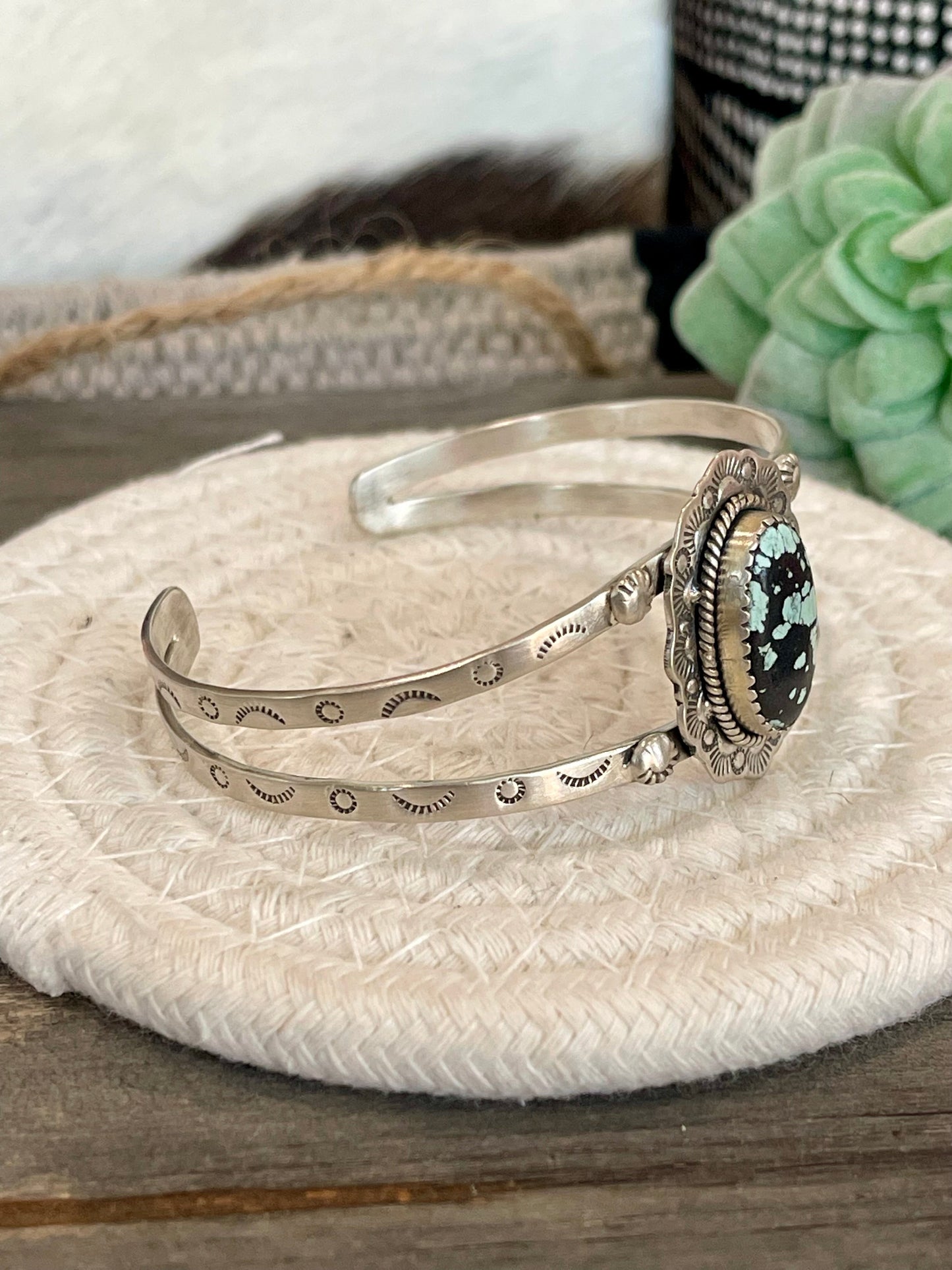 Nizhoni Handmade Sterling Silver & Number 8 Turquoise Adjustable Cuff Bracelet