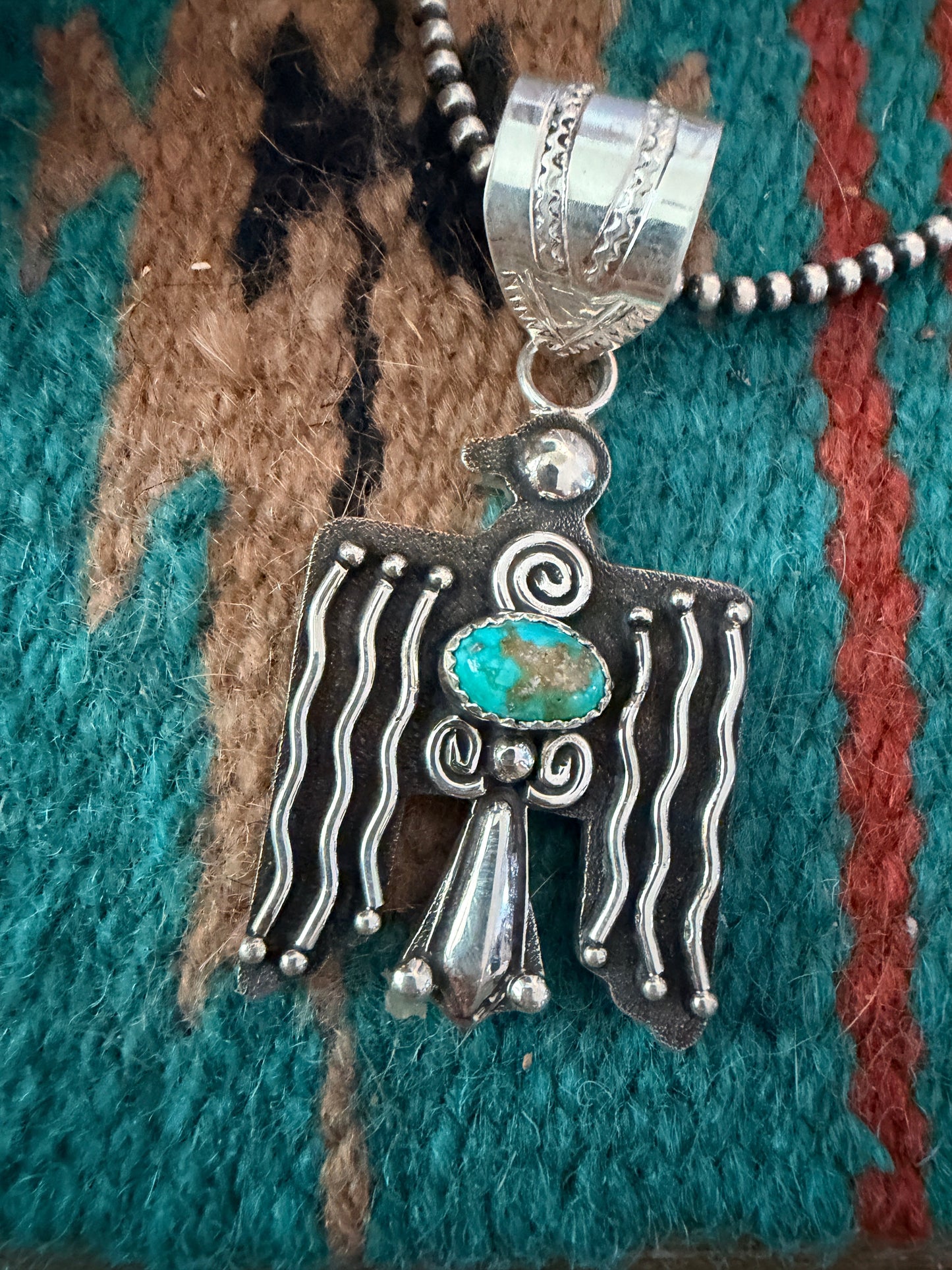Handcrafted Sterling Silver & Turquoise Thunderbird Pendant by Alonzo Mariano