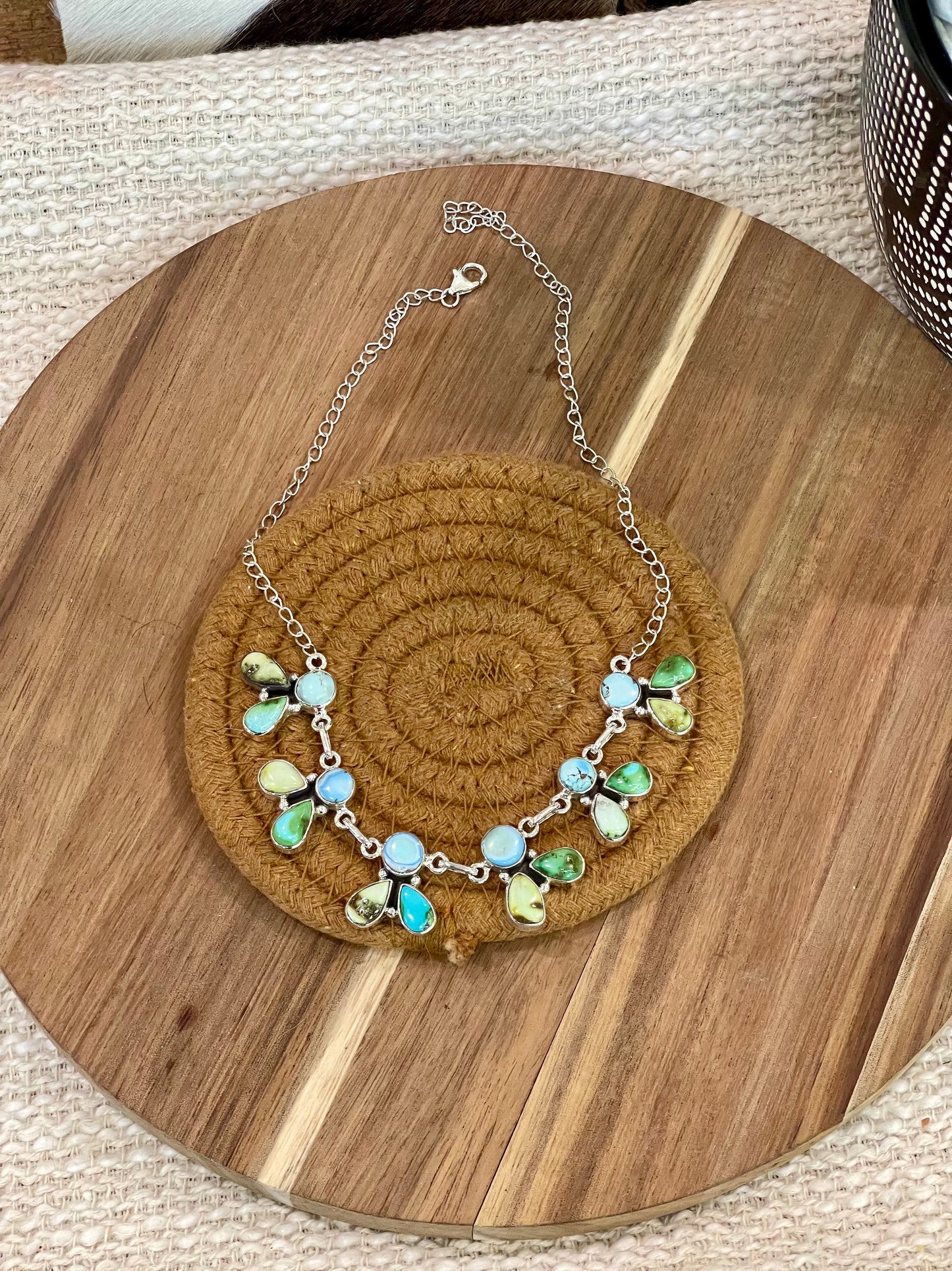 Handmade Sterling Silver , Sonoran Mountain Turquoise, Palomino & Golden Hills Turquoise Necklace