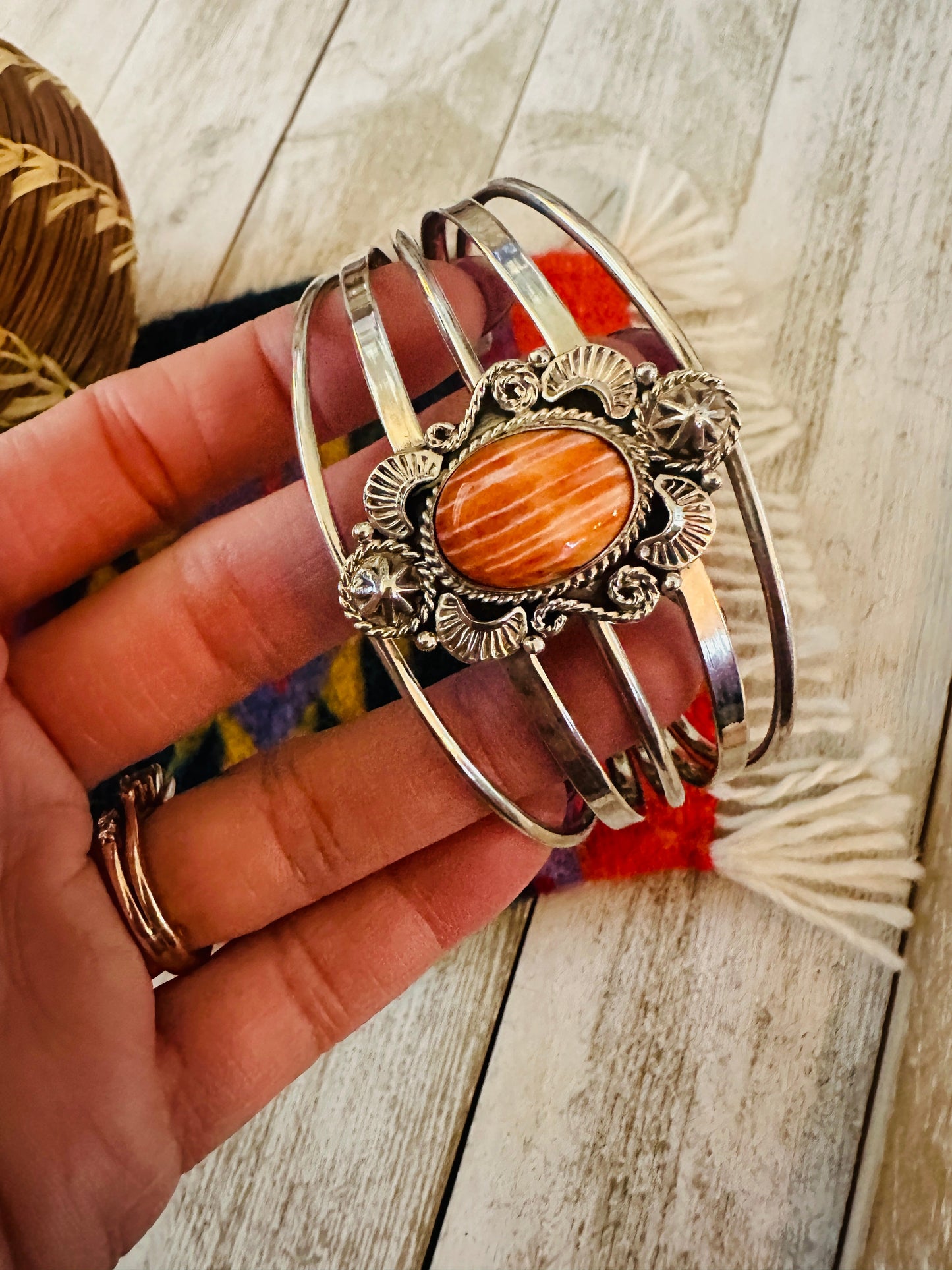 Handcrafted Sterling Silver & Orange Spiny Oyster Cuff Bracelet
