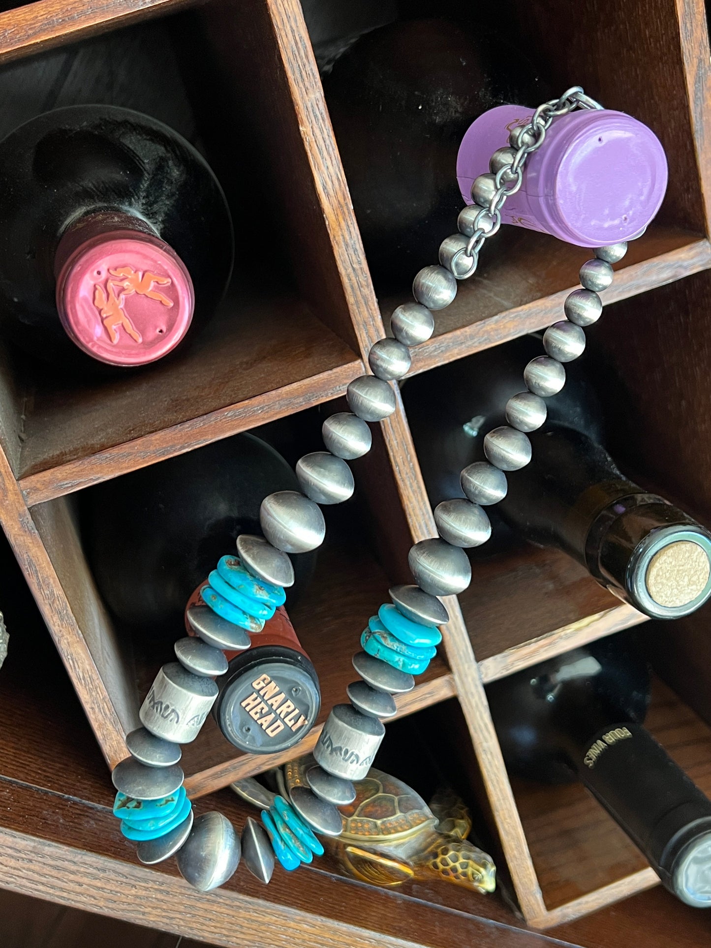 Handcrafted Sterling Silver and Kingman Turquoise Beaded Necklace by Rose Martin, 18 Inches