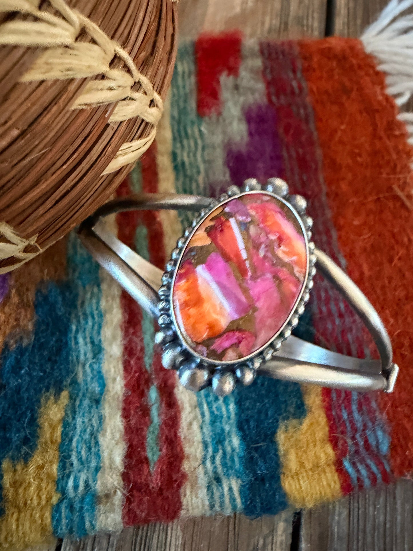 Handcrafted Pink Dream Mojave & Sterling Silver Cuff Bracelet
