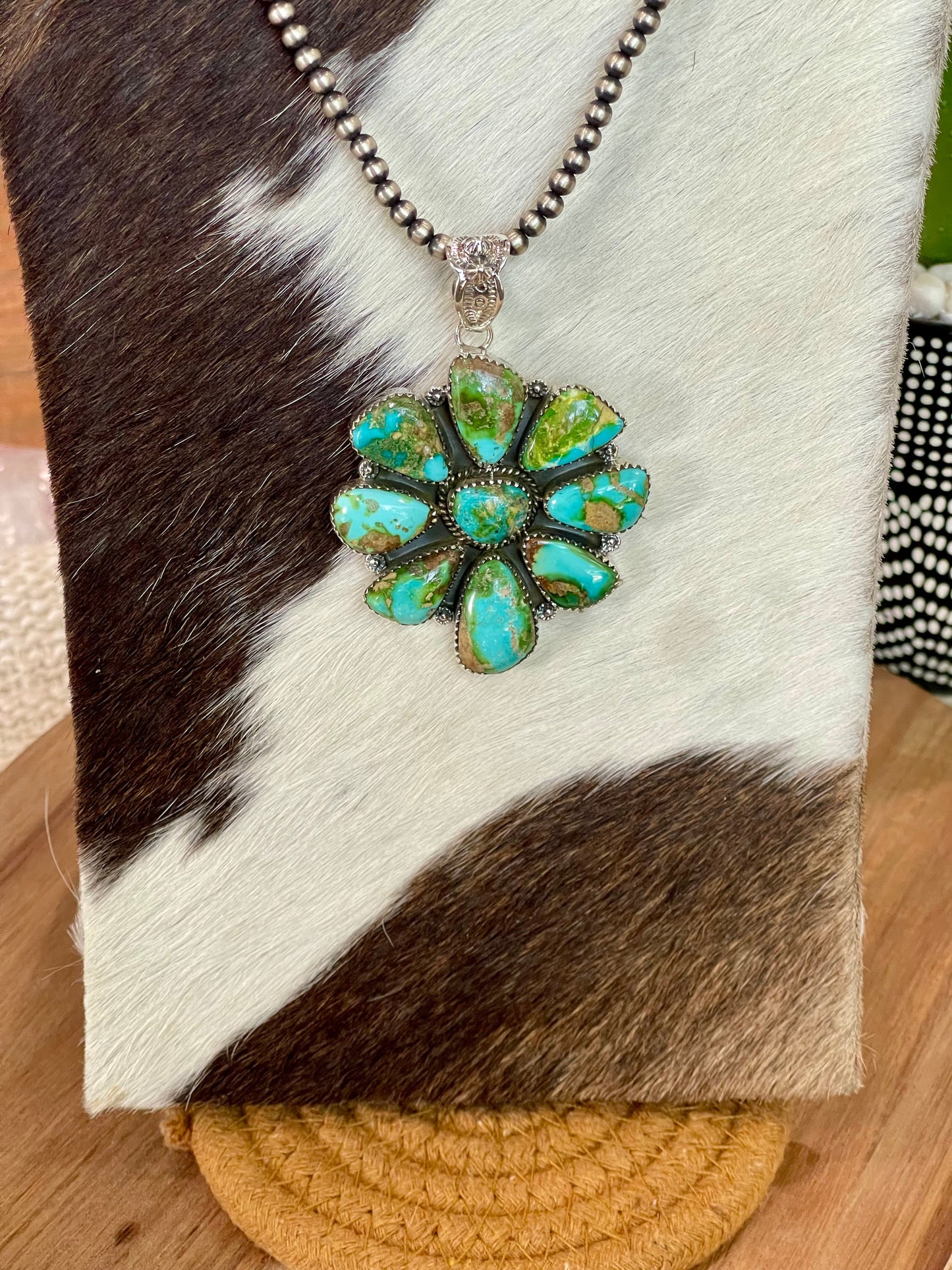 Gorgeous Handmade Sterling Silver & Sonoran Mountain Turquoise Cluster Pendant