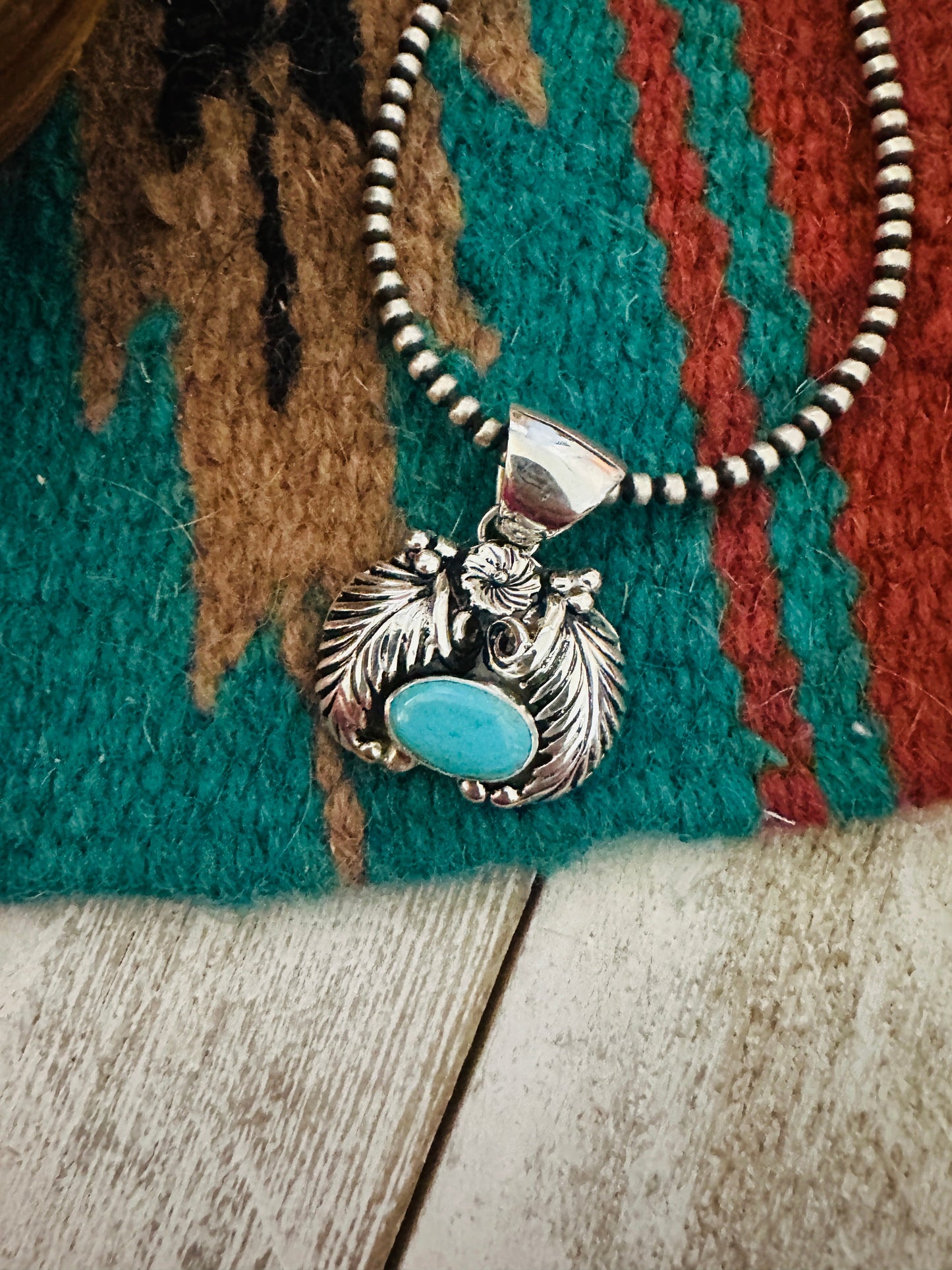 Handcrafted Turquoise & Sterling Silver Leaf Pendant