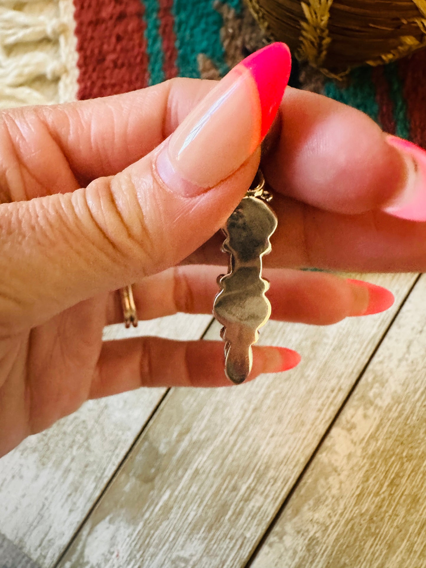 ** Christmas Collection ** Handmade Sterling Silver, Coral & Turquoise Pendant Signed Nizhoni