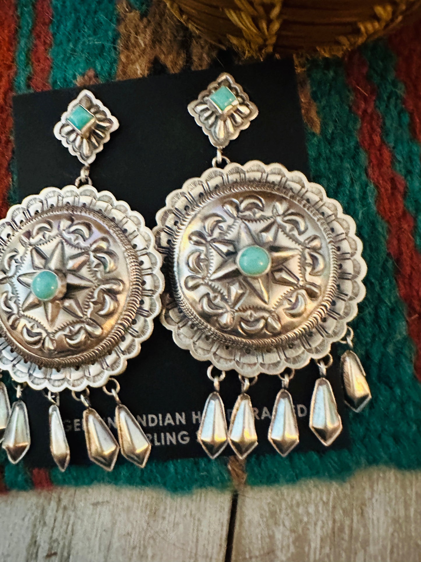 Handcrafted Turquoise & Sterling Silver Concho Dangle Earrings by Eugene Charley