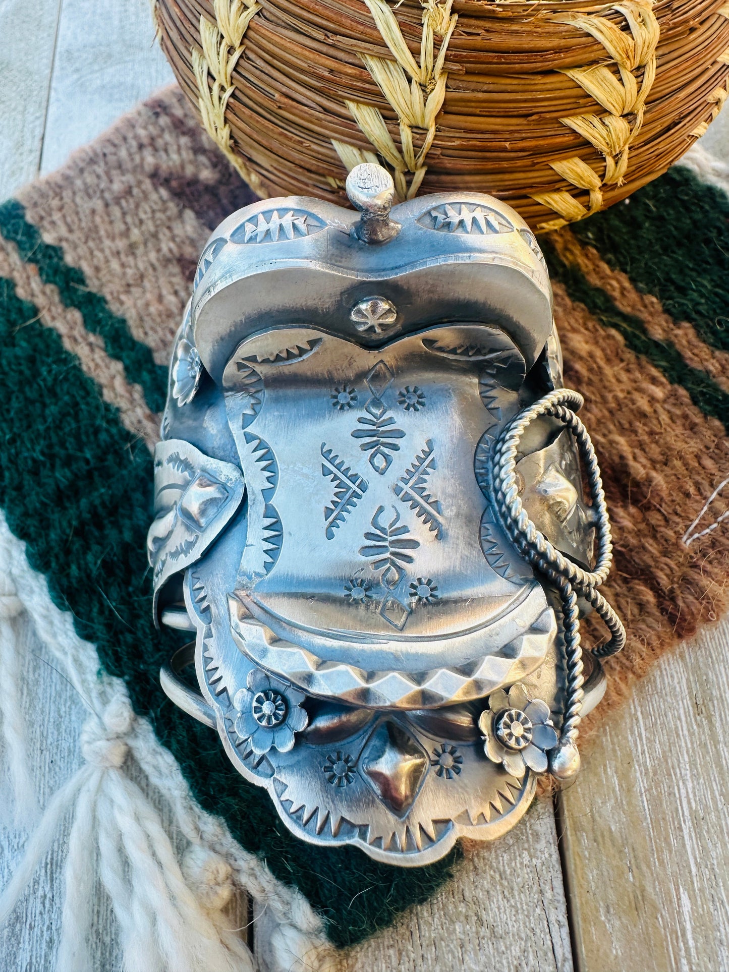 Handcrafted Sterling Silver Saddle Cuff Bracelet by Tim Yazzie