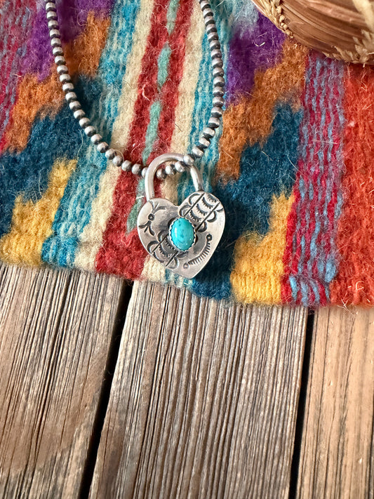 Handcrafted Sterling Silver & Turquoise Heart Locket Pendant