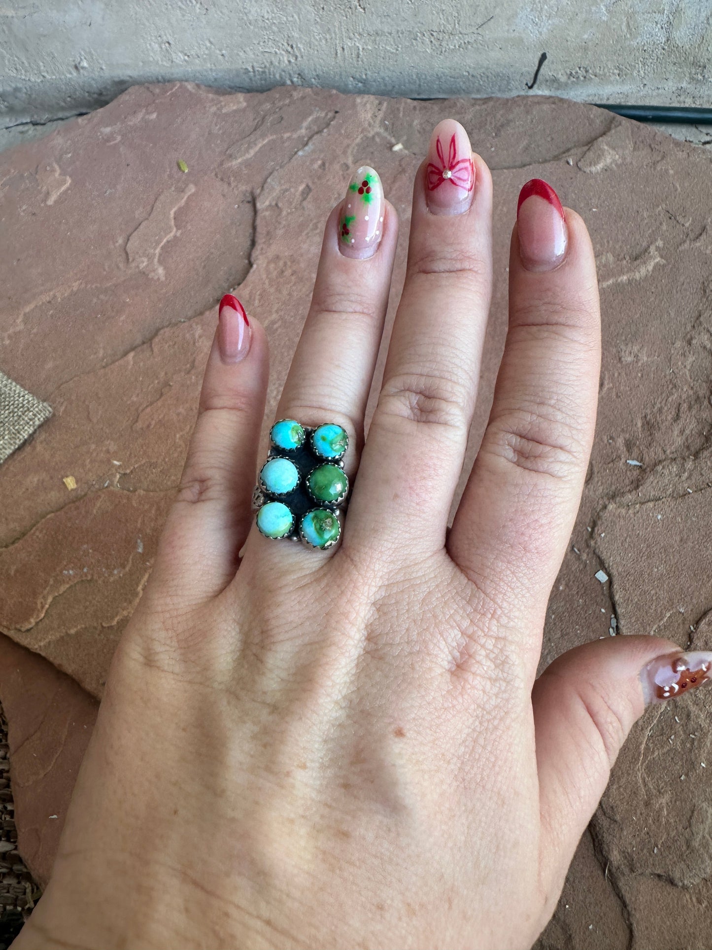 Handmade Sonoran Mountain Turquoise & Sterling Adjustable 6 Stone Ring