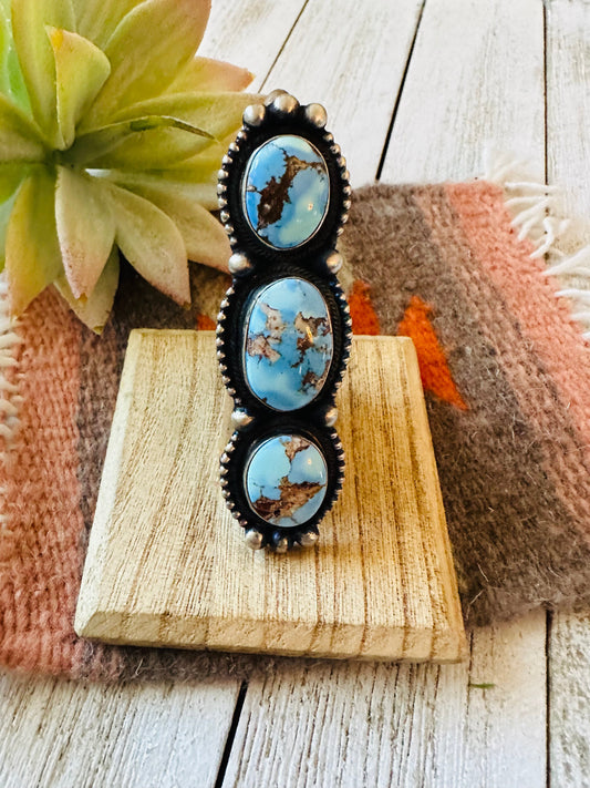 Handcrafted Golden Hills Turquoise & Sterling Silver Ring Size 8.25 by Kathleen Livingston