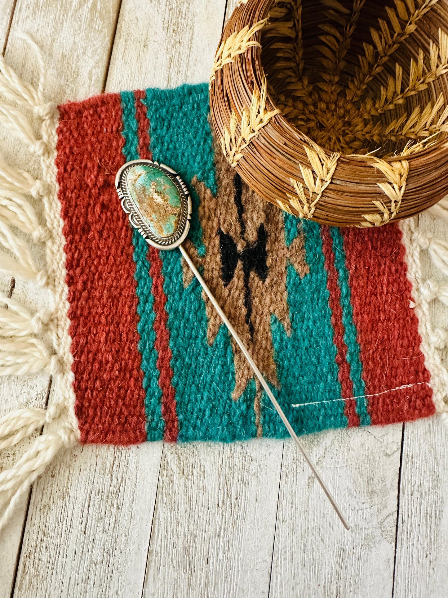 Handcrafted Turquoise & Sterling Silver Hair Pin