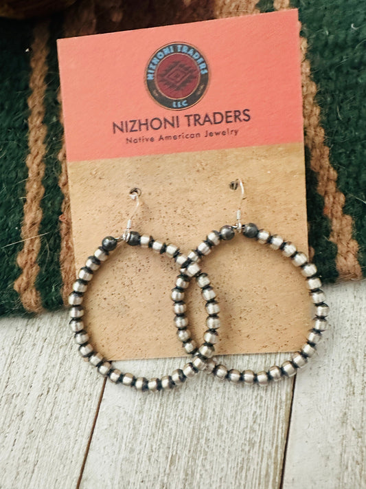 Handcrafted Sterling Silver Pearl Beaded Dangle Hoop Earrings