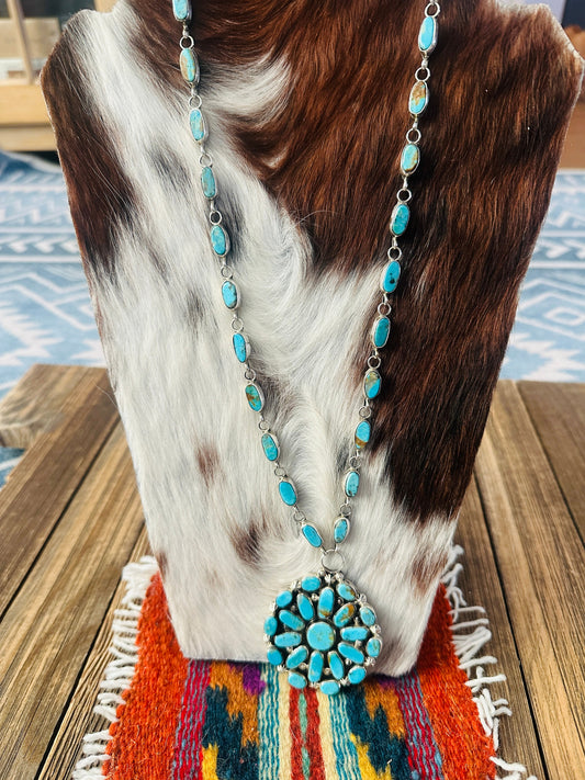 Handcrafted Turquoise & Sterling Silver Cluster Necklace by Jacqueline Silver