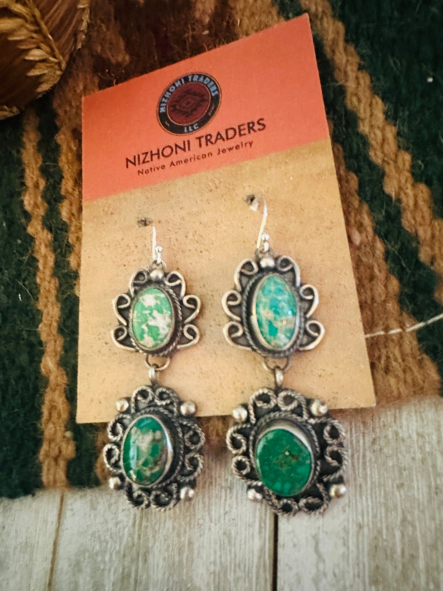 Handcrafted Turquoise & Sterling Silver Dangle Earrings by Sheila Becenti